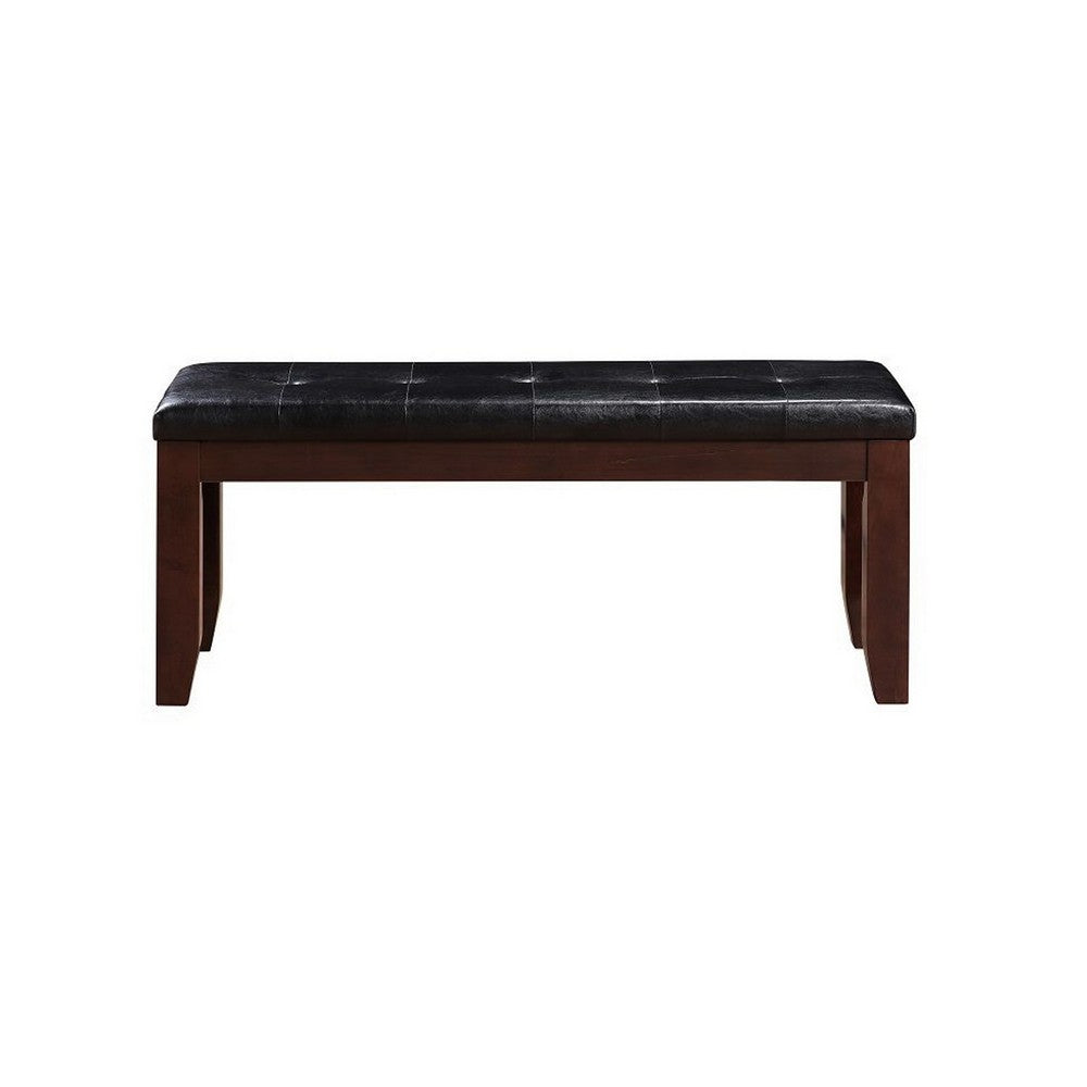 ACME Leather Upholstered Wooden Bench With Tufted Seat, Espresso Brown & Black