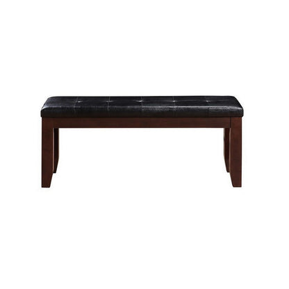 ACME Leather Upholstered Wooden Bench With Tufted Seat, Espresso Brown & Black