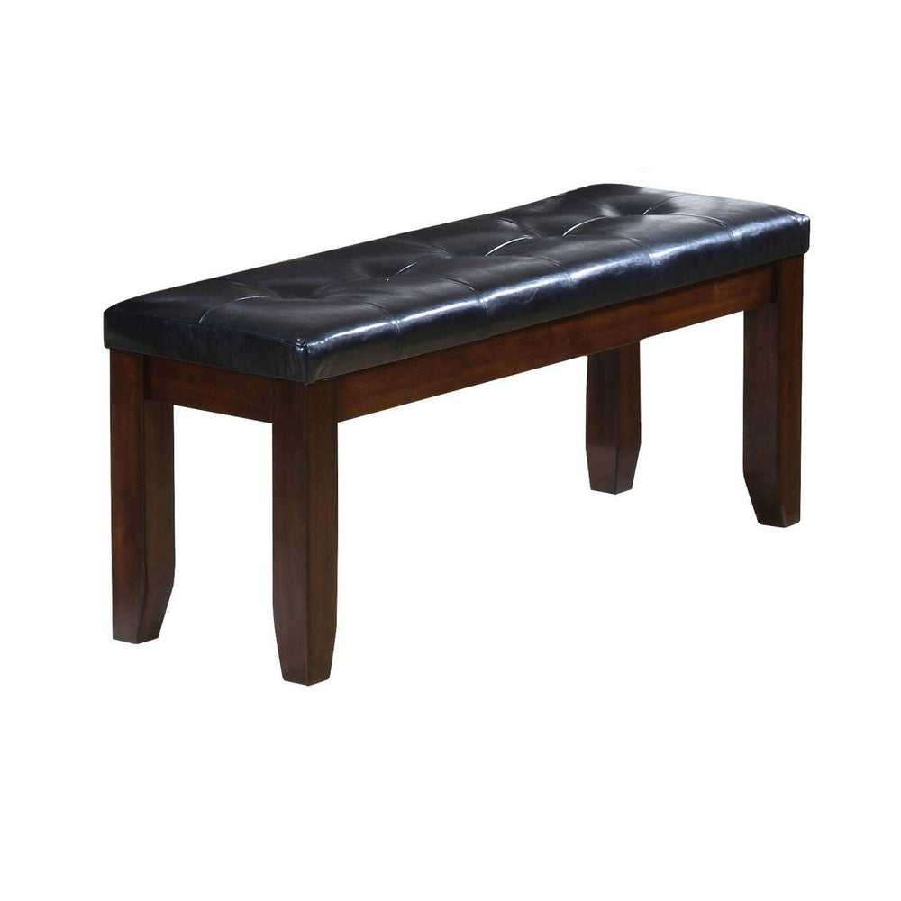 ACME Leather Upholstered Wooden Bench With Tufted Seat, Espresso Brown & Black