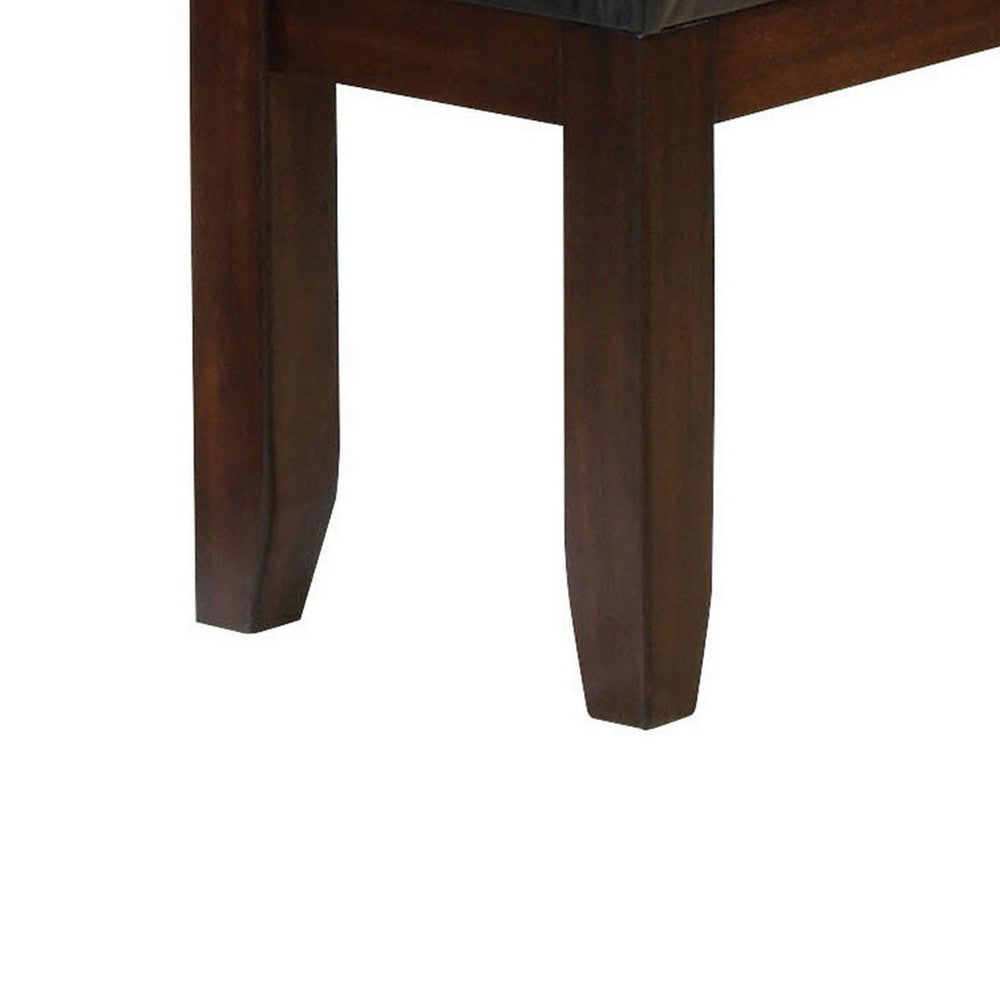 ACME Leather Upholstered Wooden Bench With Tufted Seat, Espresso Brown & Black