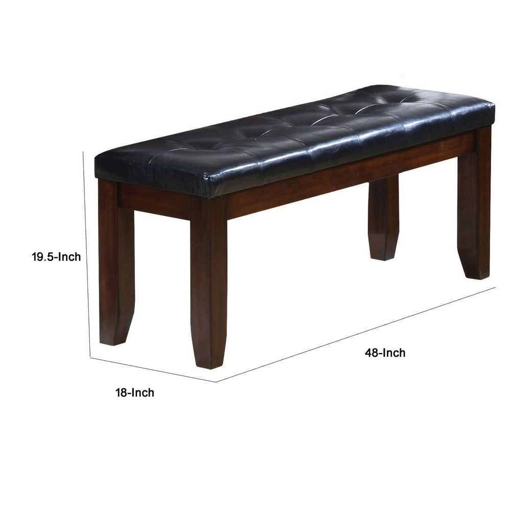 ACME Leather Upholstered Wooden Bench With Tufted Seat, Espresso Brown & Black
