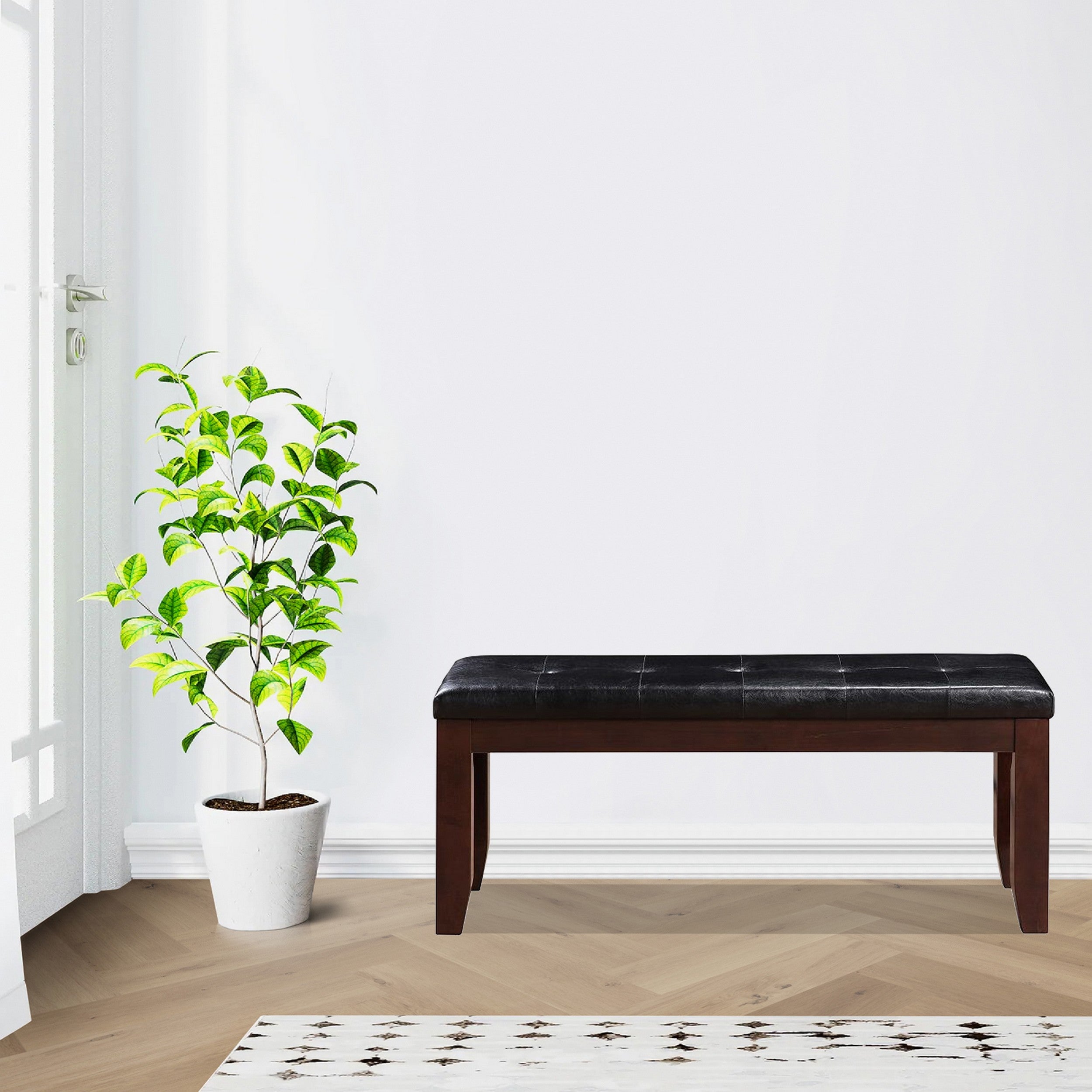 ACME Leather Upholstered Wooden Bench With Tufted Seat, Espresso Brown & Black