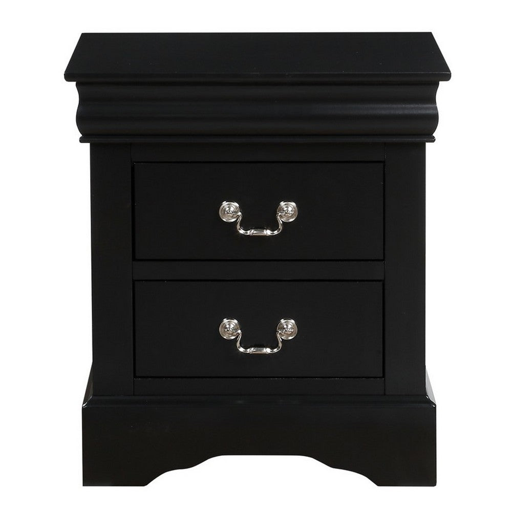 ACME Traditional 2 Drawers wood Nightstand By Louis Philippe III, Black