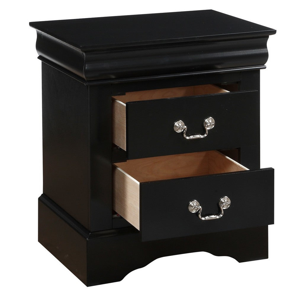 ACME Traditional 2 Drawers wood Nightstand By Louis Philippe III, Black
