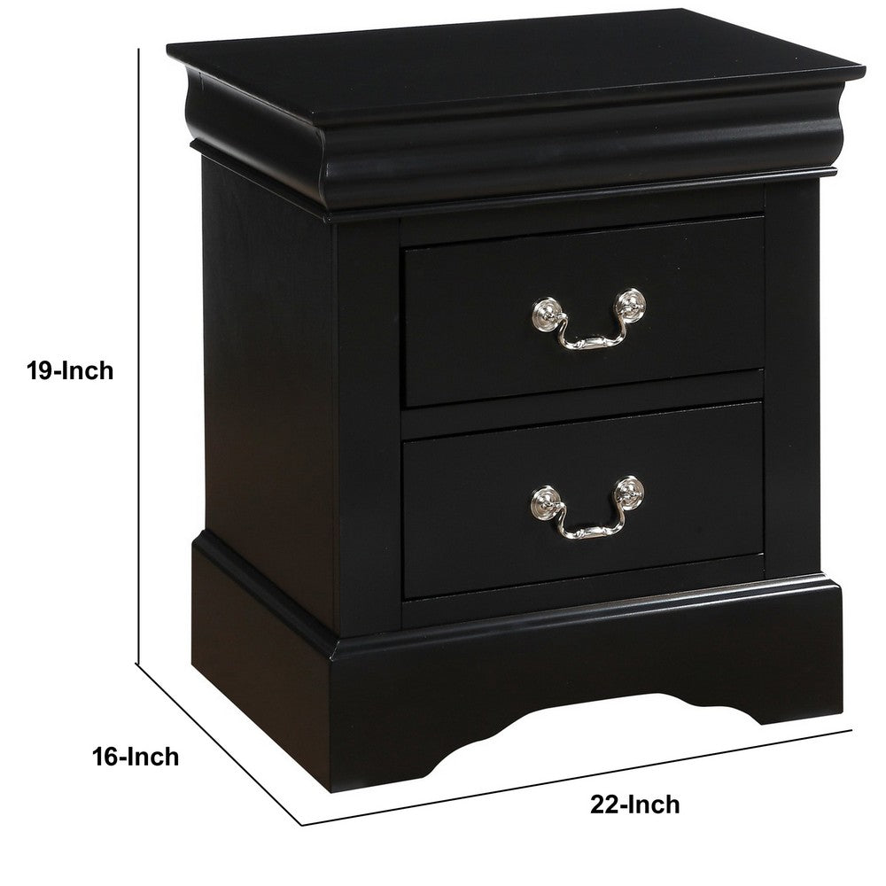 ACME Traditional 2 Drawers wood Nightstand By Louis Philippe III, Black