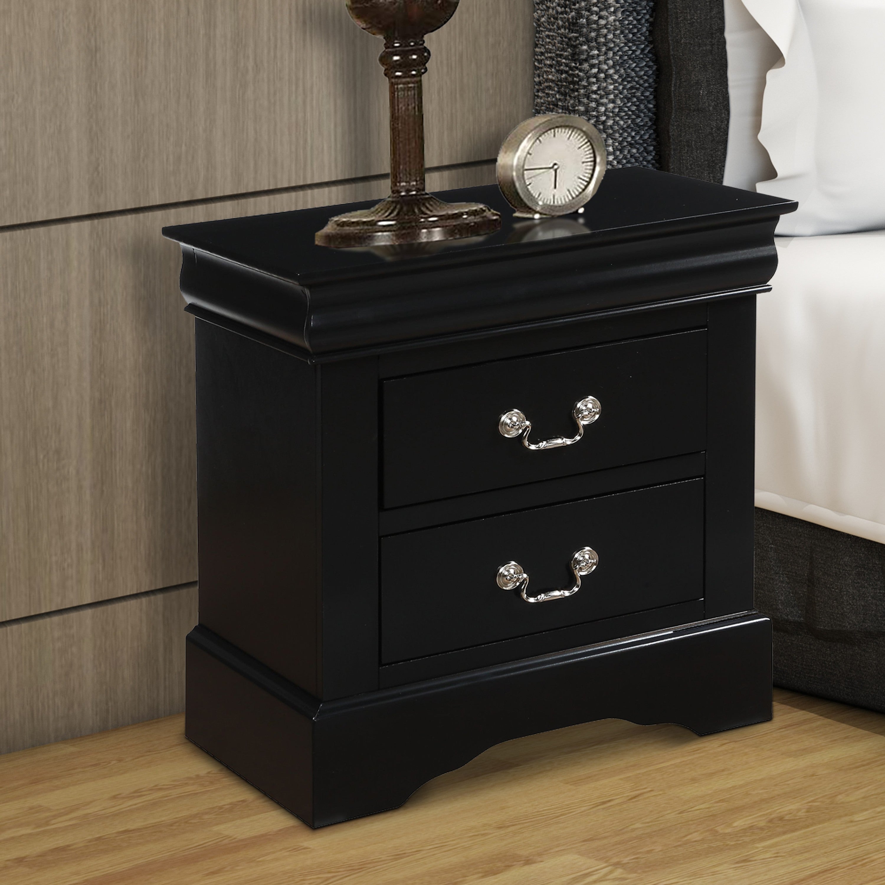 ACME Traditional 2 Drawers wood Nightstand By Louis Philippe III, Black