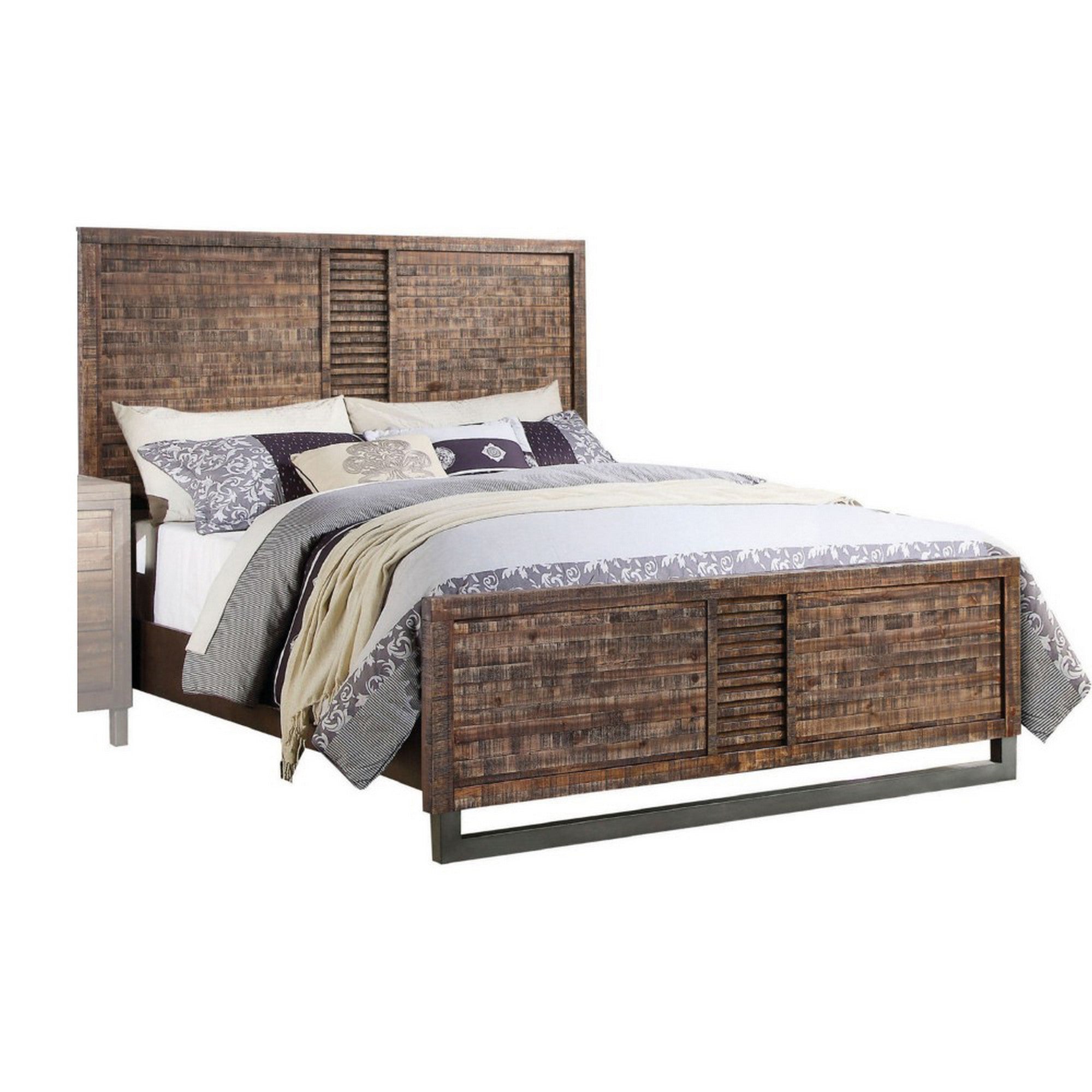 ACME 87 Inch Rustic Style Wood Queen Bed, Plank Design, Brown