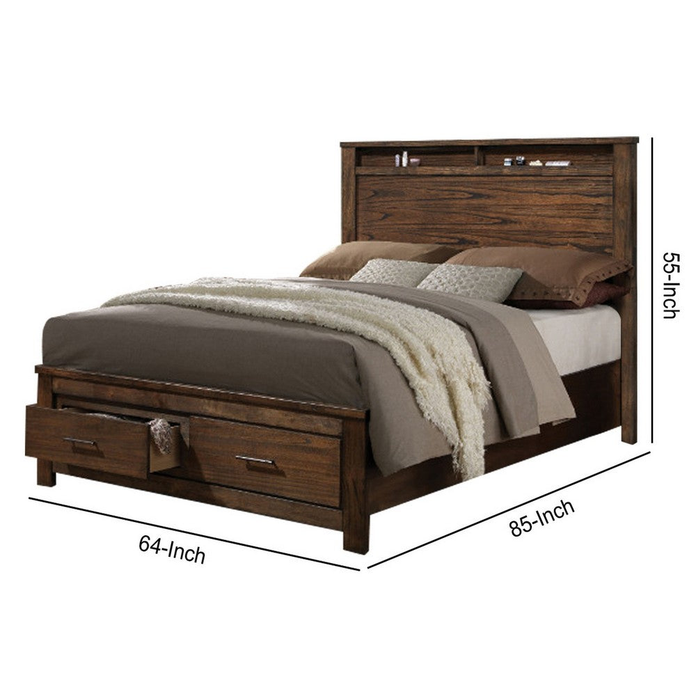 ACME Contemporary Style Spacious Queen Bed With Storage Footboard, Brown