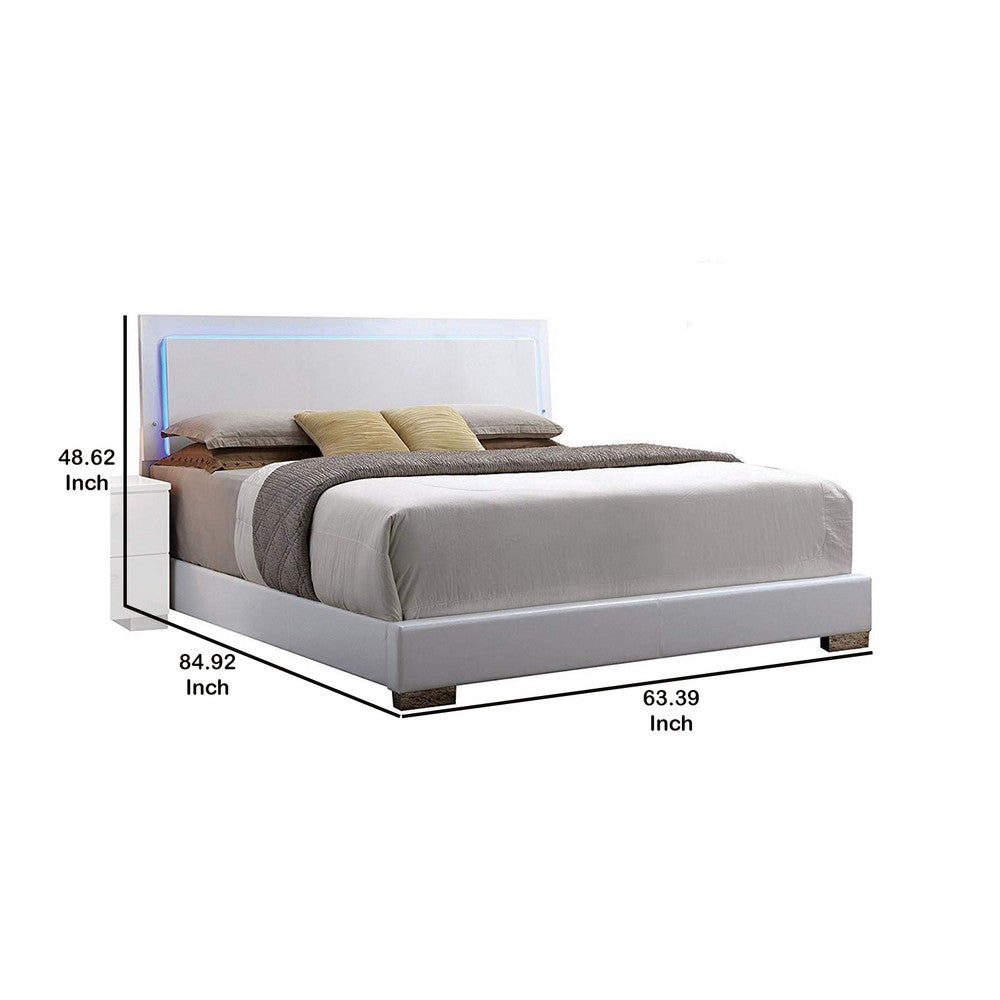 Benjara Contemporary Style Queen Size Wooden Panel Bed with Headboard, White