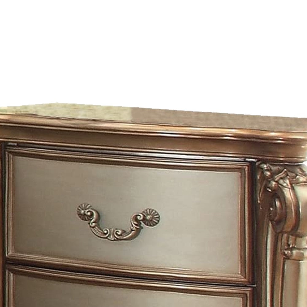 Benzara Wooden Nightstand with Two Drawers, Gold And Bone White