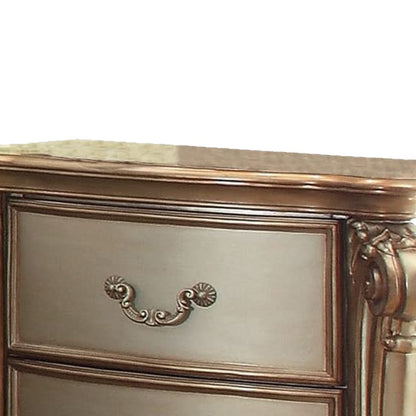 Benzara Wooden Nightstand with Two Drawers, Gold And Bone White