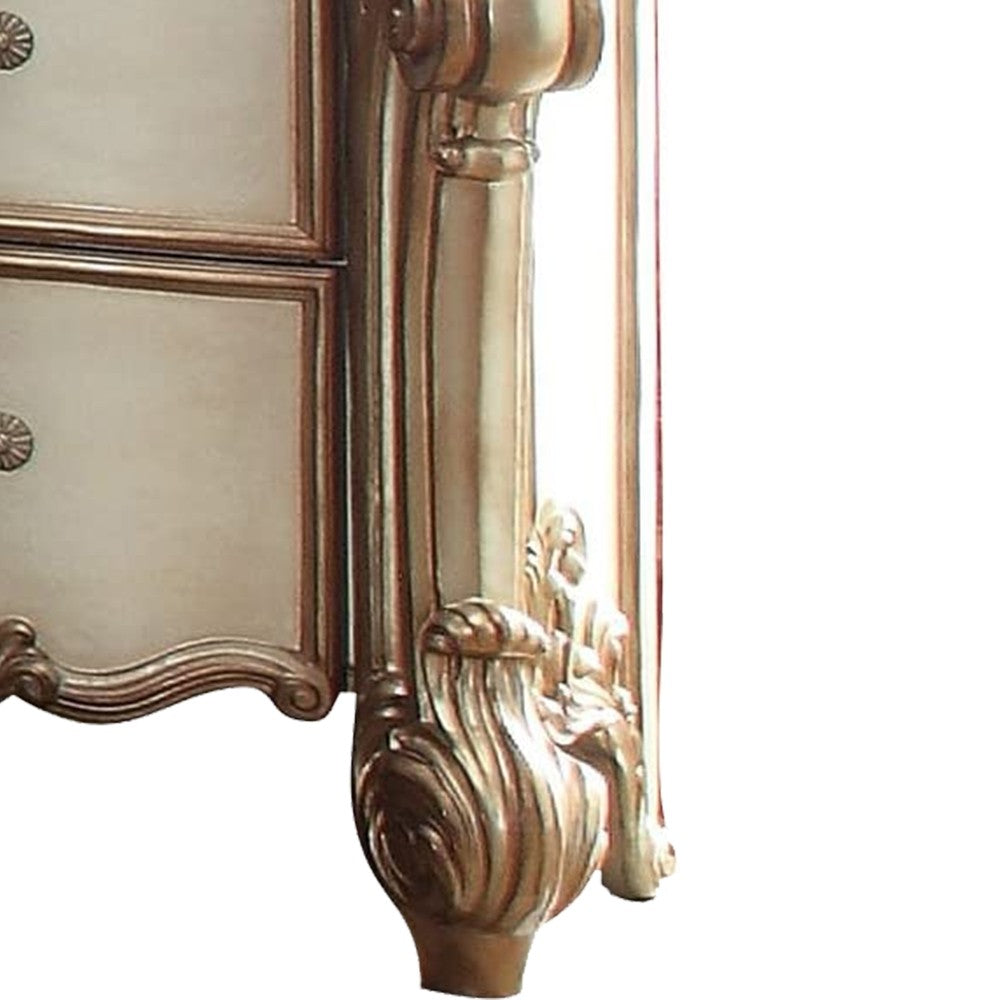 Benzara Wooden Nightstand with Two Drawers, Gold And Bone White
