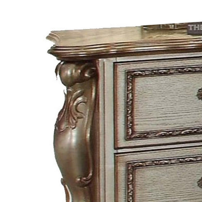 Benzara Wooden Nightstand with Two Drawers, Gold & Bone White