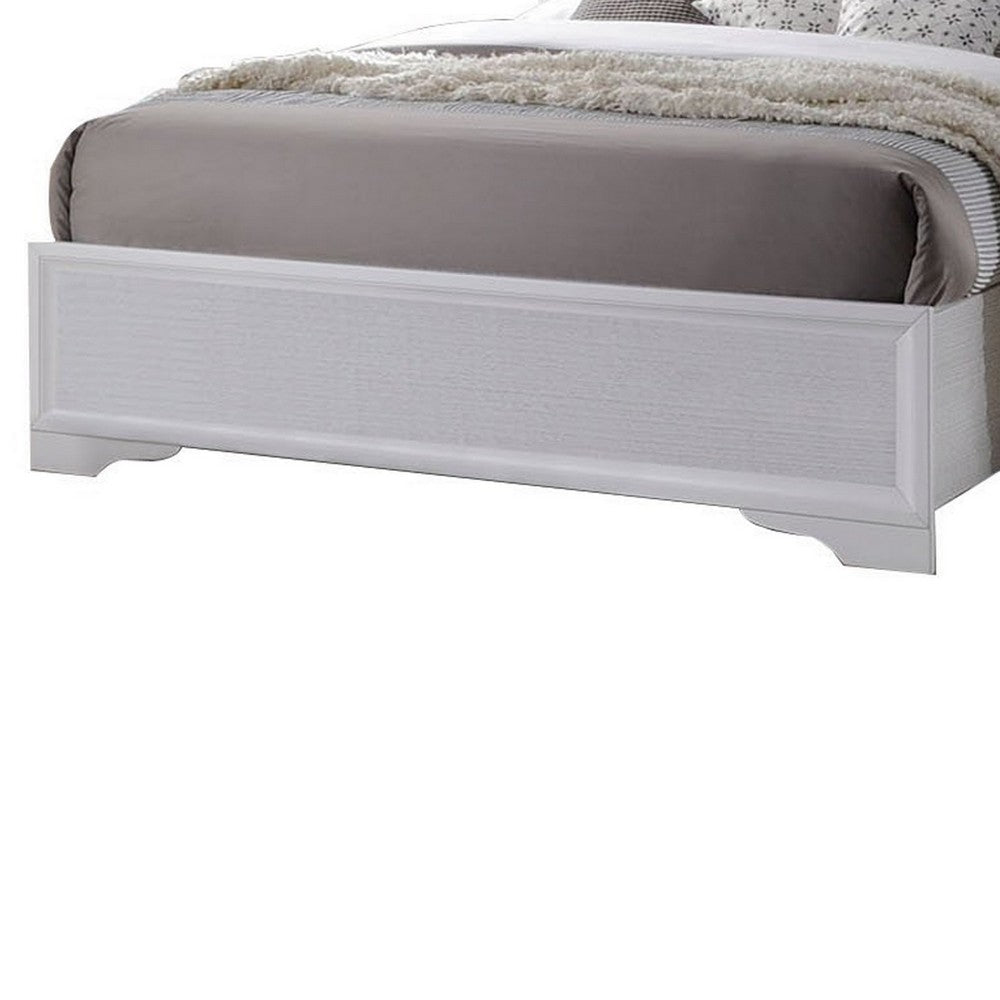 Benjara Wooden Twin Size bed with Bracket Legs And Crystal Accented Headboard, White