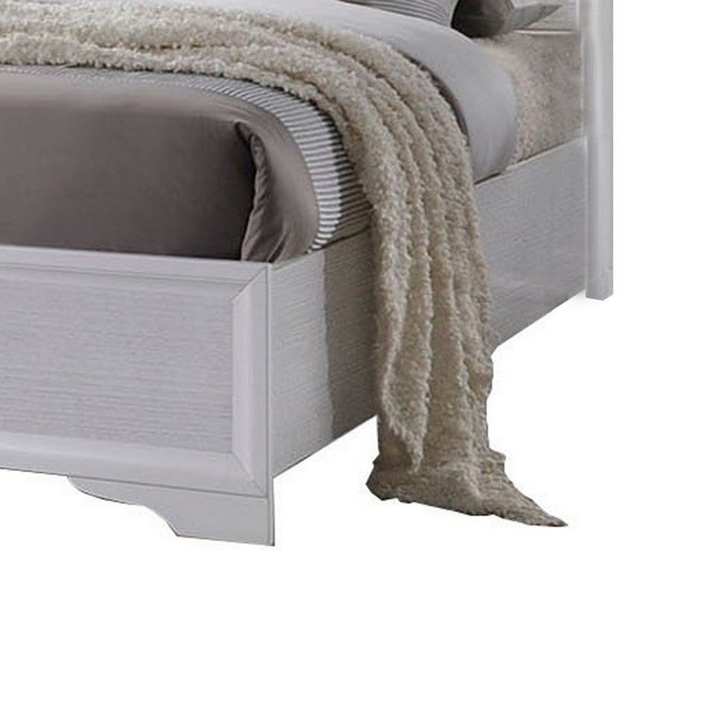 Benjara Wooden Twin Size bed with Bracket Legs And Crystal Accented Headboard, White