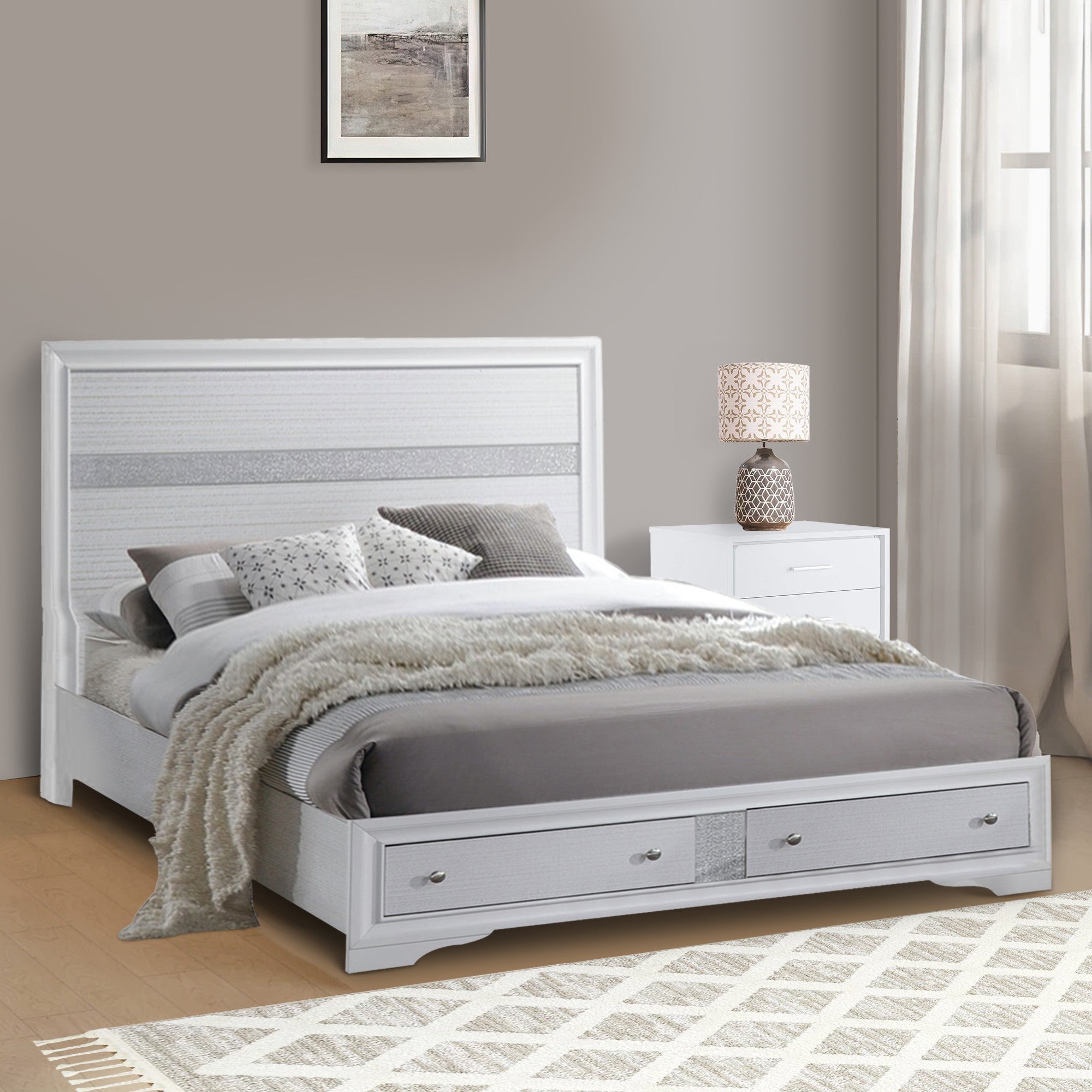 ACME Classy Queen Size Bed With Storage, White