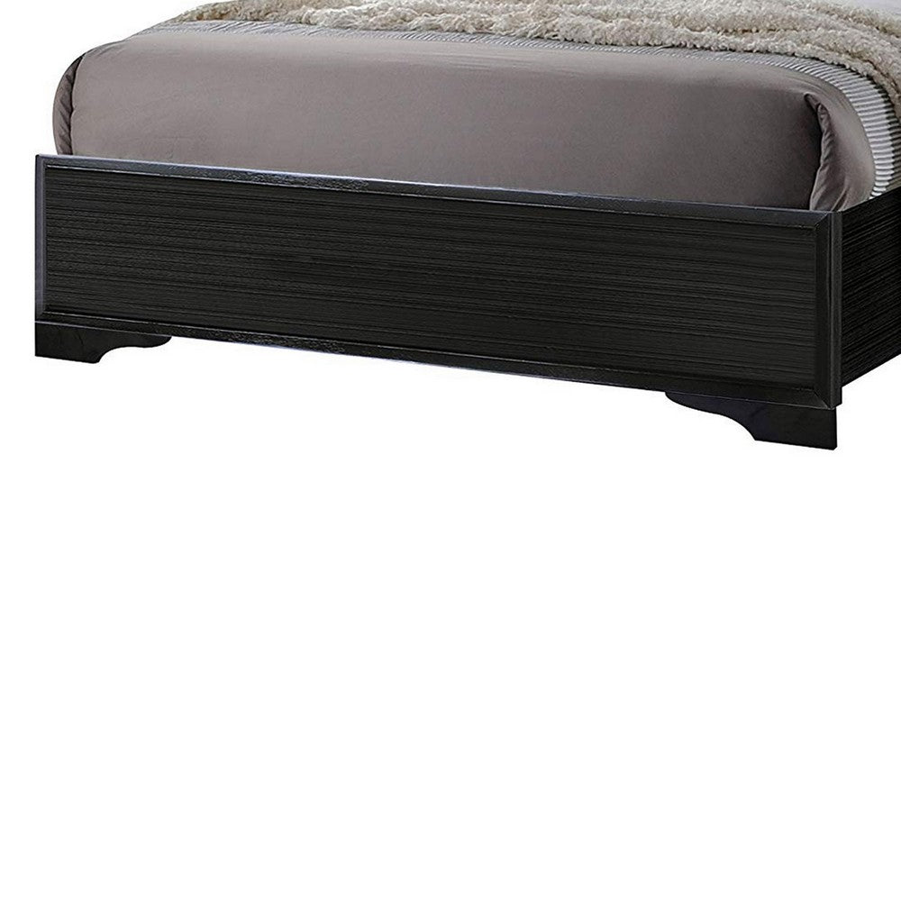 Benjara Wooden Twin Size bed with Bracket Legs And Crystal Accented Headboard, Black