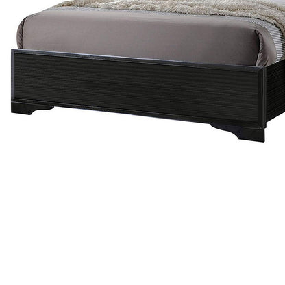 Benjara Wooden Twin Size bed with Bracket Legs And Crystal Accented Headboard, Black