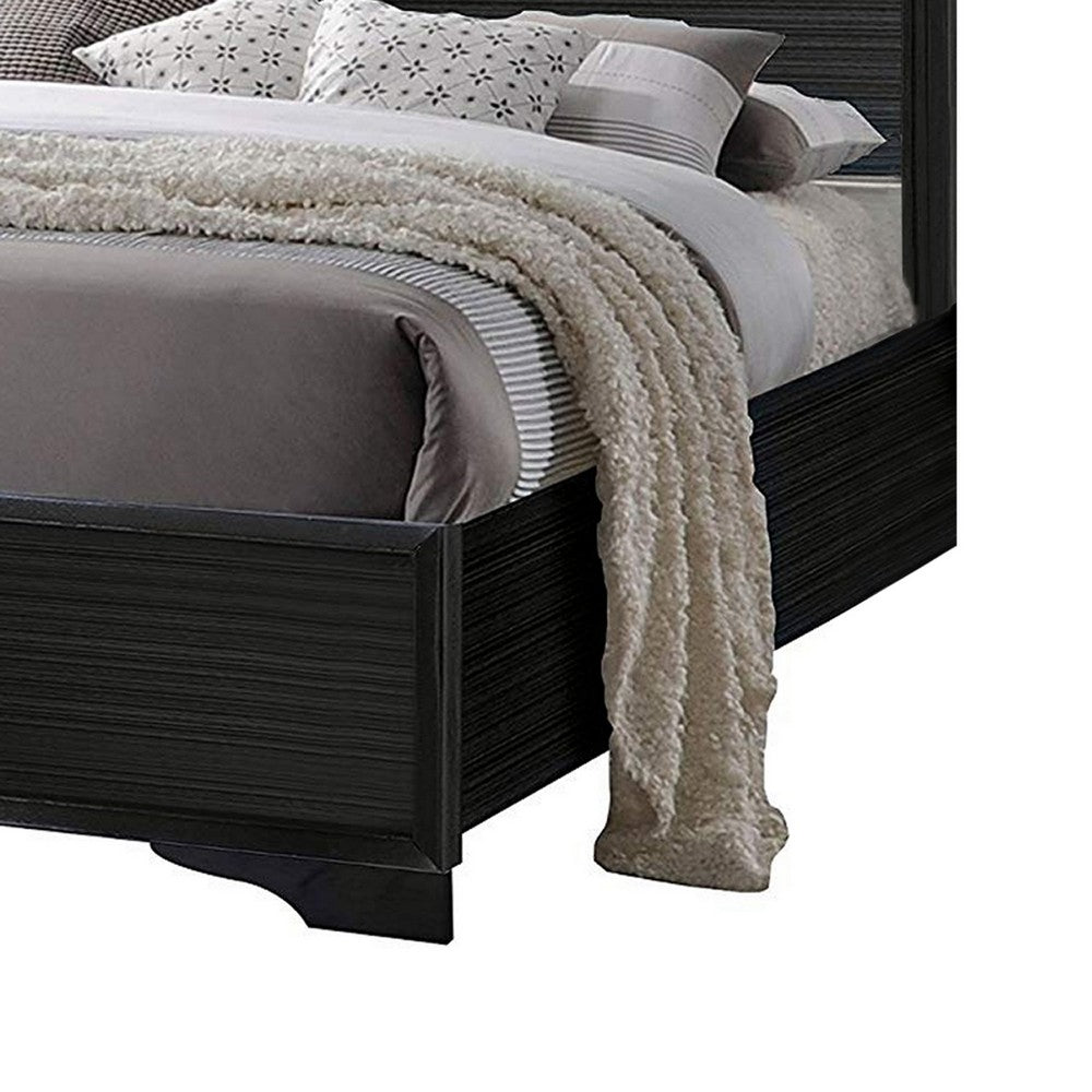 Benjara Wooden Twin Size bed with Bracket Legs And Crystal Accented Headboard, Black