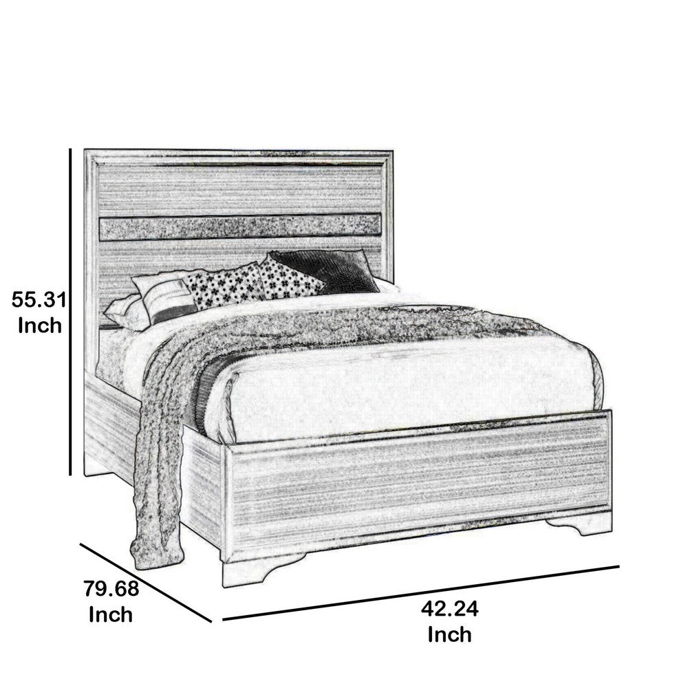 Benjara Wooden Twin Size bed with Bracket Legs And Crystal Accented Headboard, Black