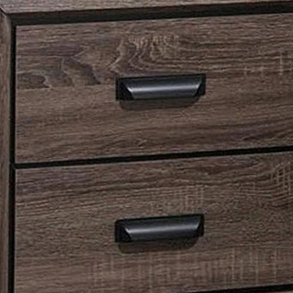Benzara Two Drawer Nightstand With Scalloped Feet In Weathered Gray Grain Finish