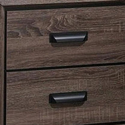 Benzara Two Drawer Nightstand With Scalloped Feet In Weathered Gray Grain Finish