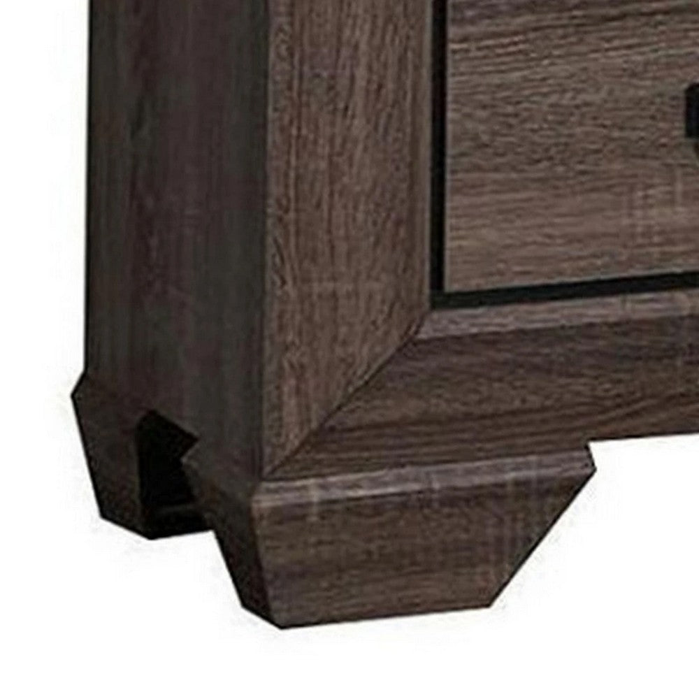 Benzara Two Drawer Nightstand With Scalloped Feet In Weathered Gray Grain Finish