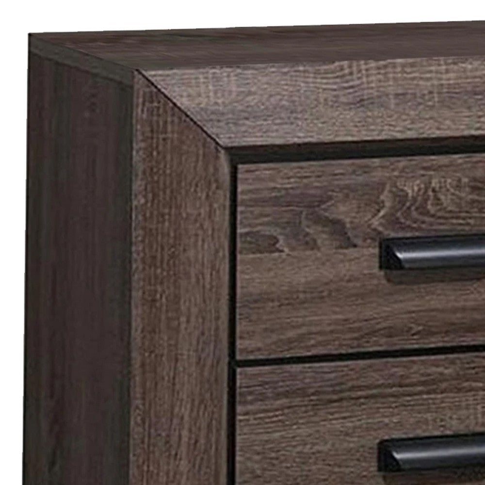 Benzara Two Drawer Nightstand With Scalloped Feet In Weathered Gray Grain Finish