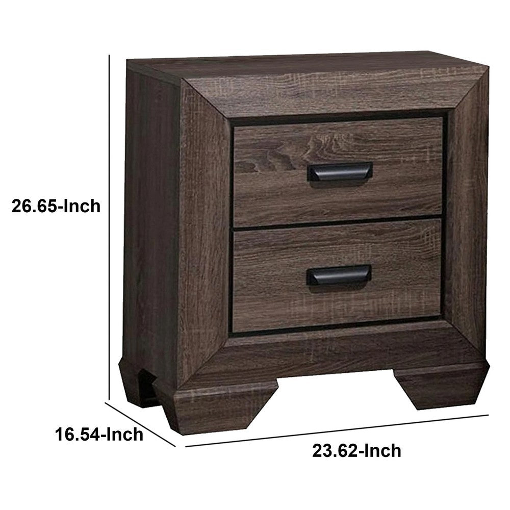 Benzara Two Drawer Nightstand With Scalloped Feet In Weathered Gray Grain Finish