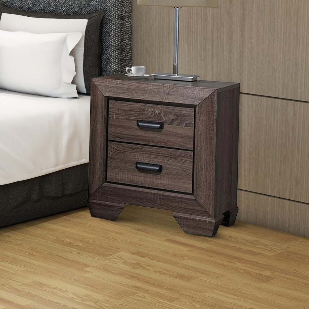 Benzara Two Drawer Nightstand With Scalloped Feet In Weathered Gray Grain Finish