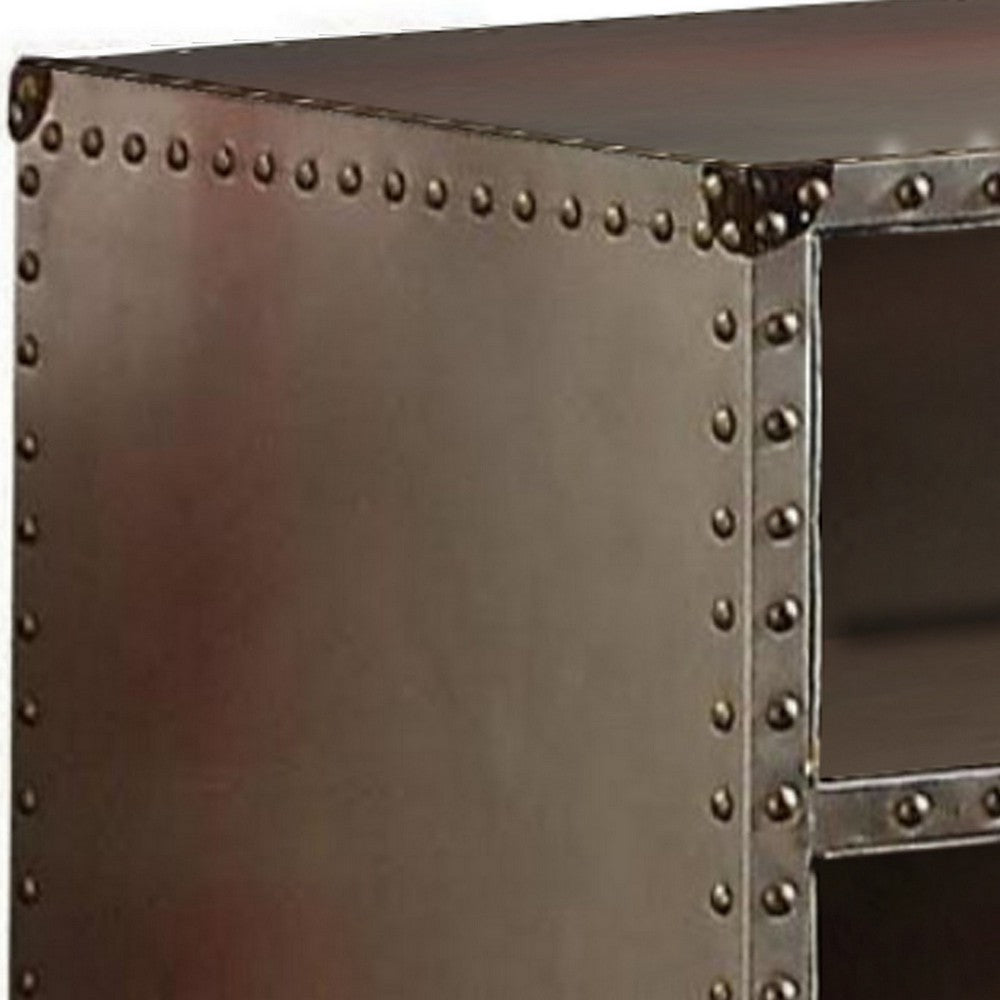 Benzara Rectangular Nightstand With USB Power Dock And Caster Legs In Aluminum Finish