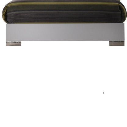 Benjara Wooden queen size bed with block legs And Crystal Accented Headboard, White