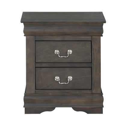 Benzara Traditional Style Wooden Nightstand with Two Drawers And Metal Handles, Dark Gray