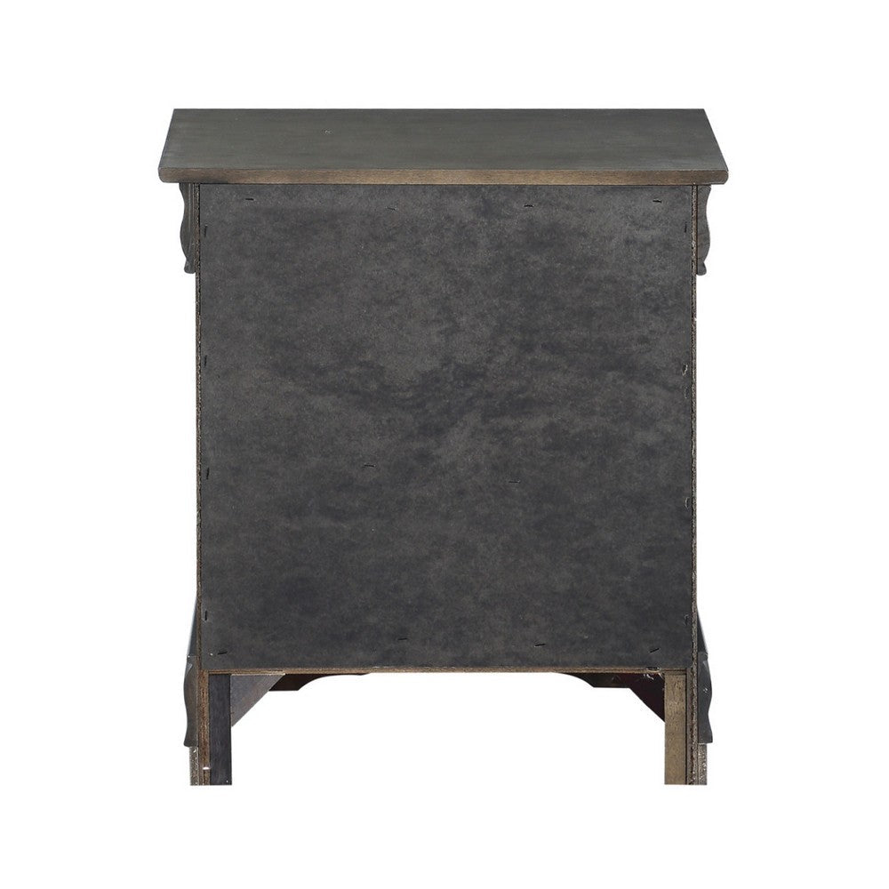 Benzara Traditional Style Wooden Nightstand with Two Drawers And Metal Handles, Dark Gray