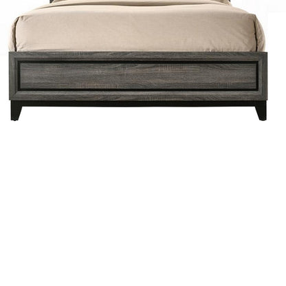 Benjara Transitional Style Wooden Queen Size Bed with Brick Elements Panel Headboard, Gray
