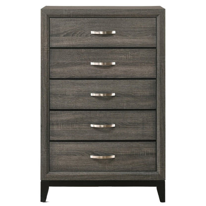 Benzara Five Drawer Chest With Tapered Feet, Weathered Gray