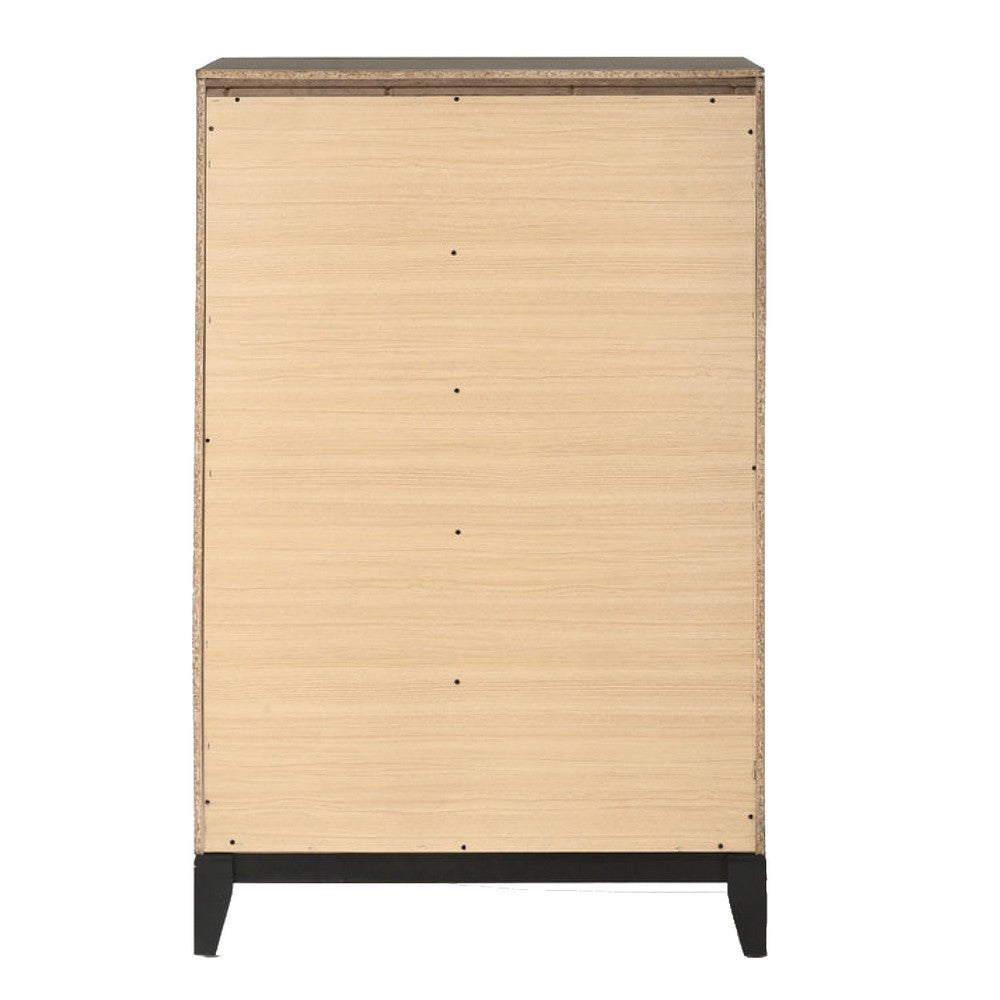 Benzara Five Drawer Chest With Tapered Feet, Weathered Gray