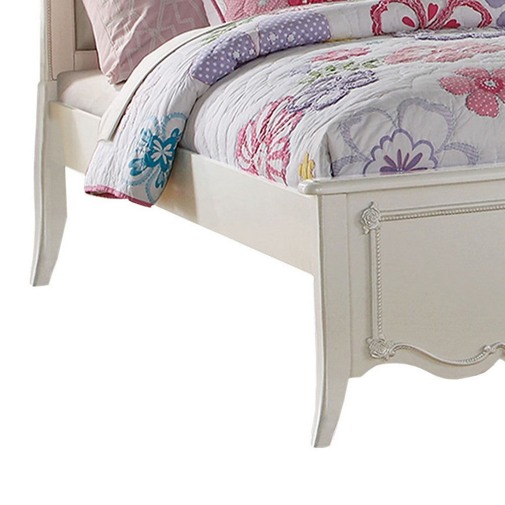 ACME Pine Wood Twin Bed With Button Tufted Headboard, Pearl White