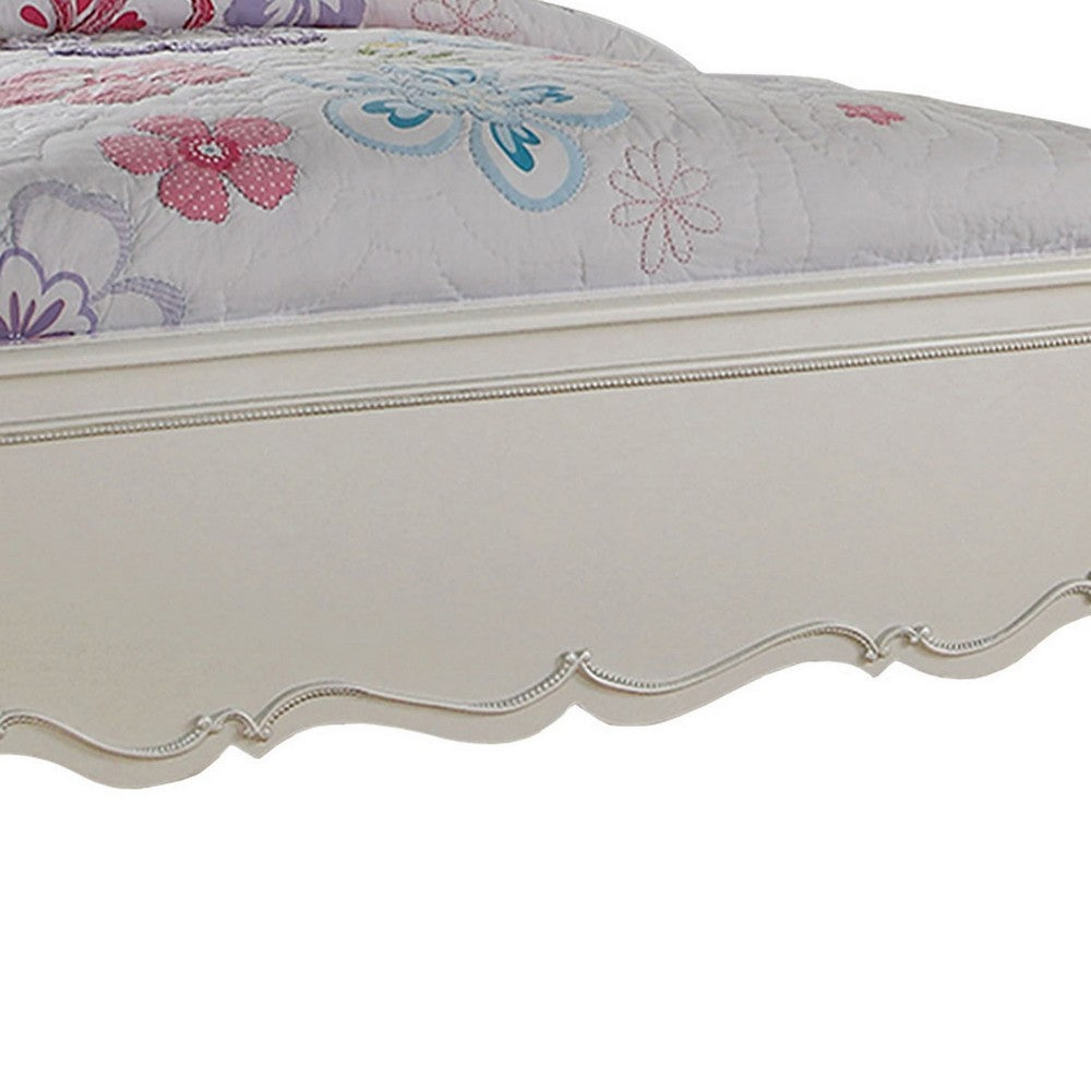 ACME Pine Wood Twin Bed With Button Tufted Headboard, Pearl White