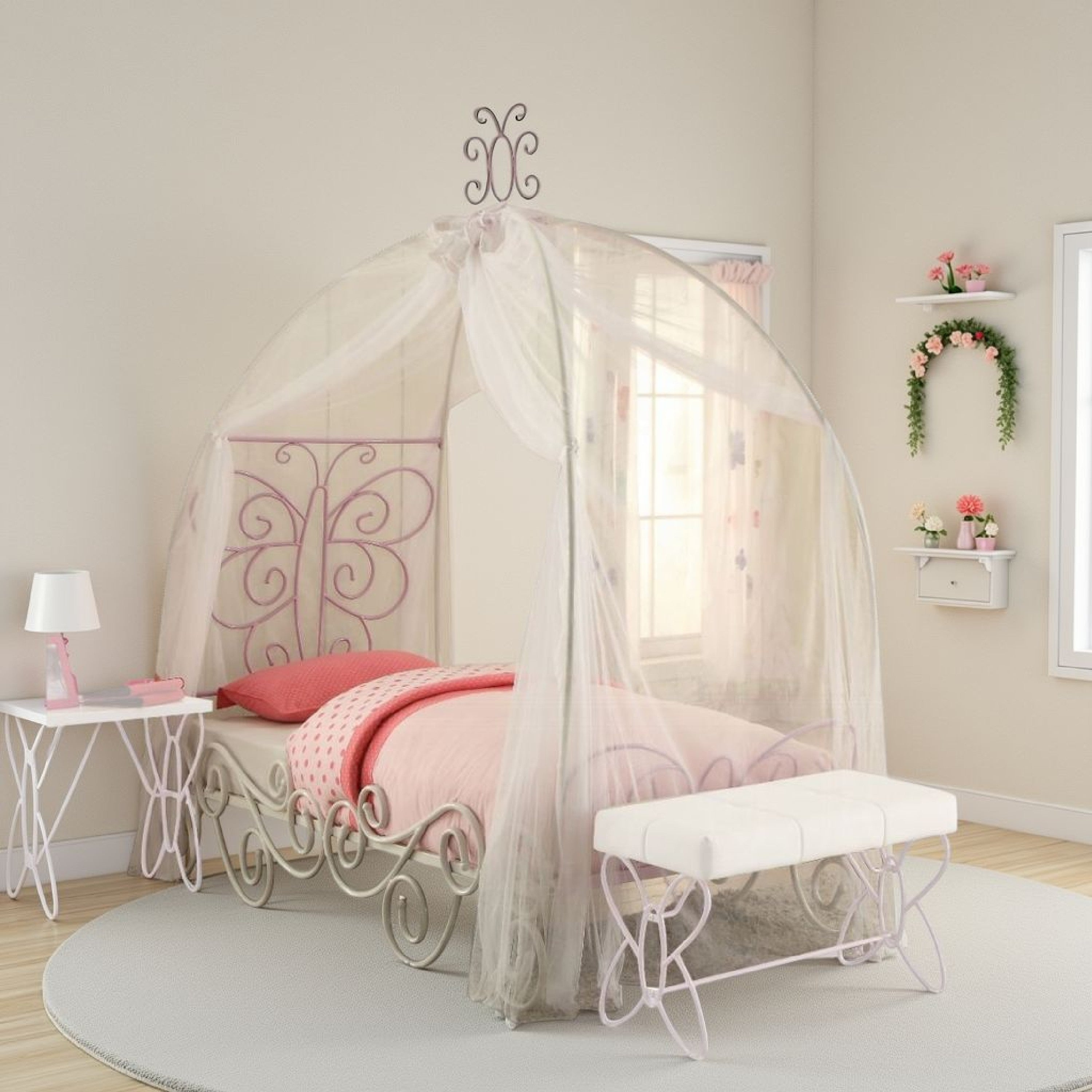 ACME Angel Full Bed with Canopy, White & Purple