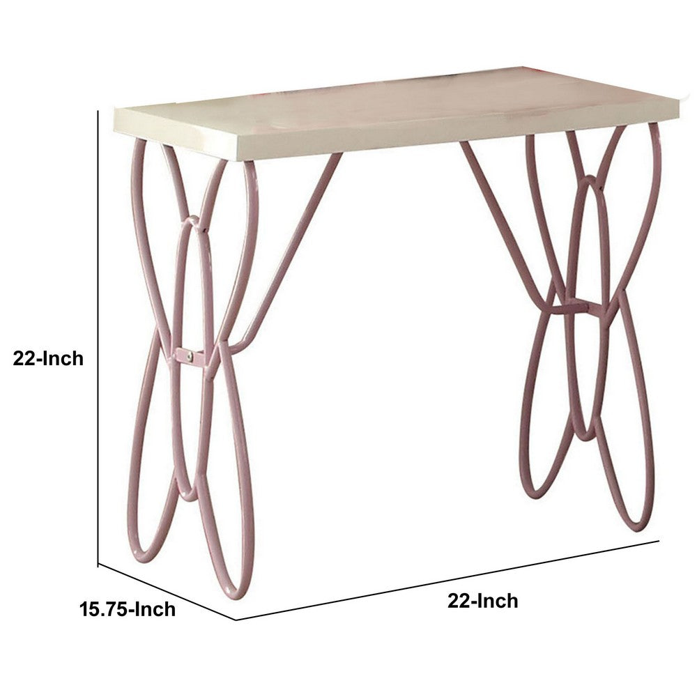 Benzara Wood And Metal One Drawer Butterfly Design Nightstand, White & Light Purple