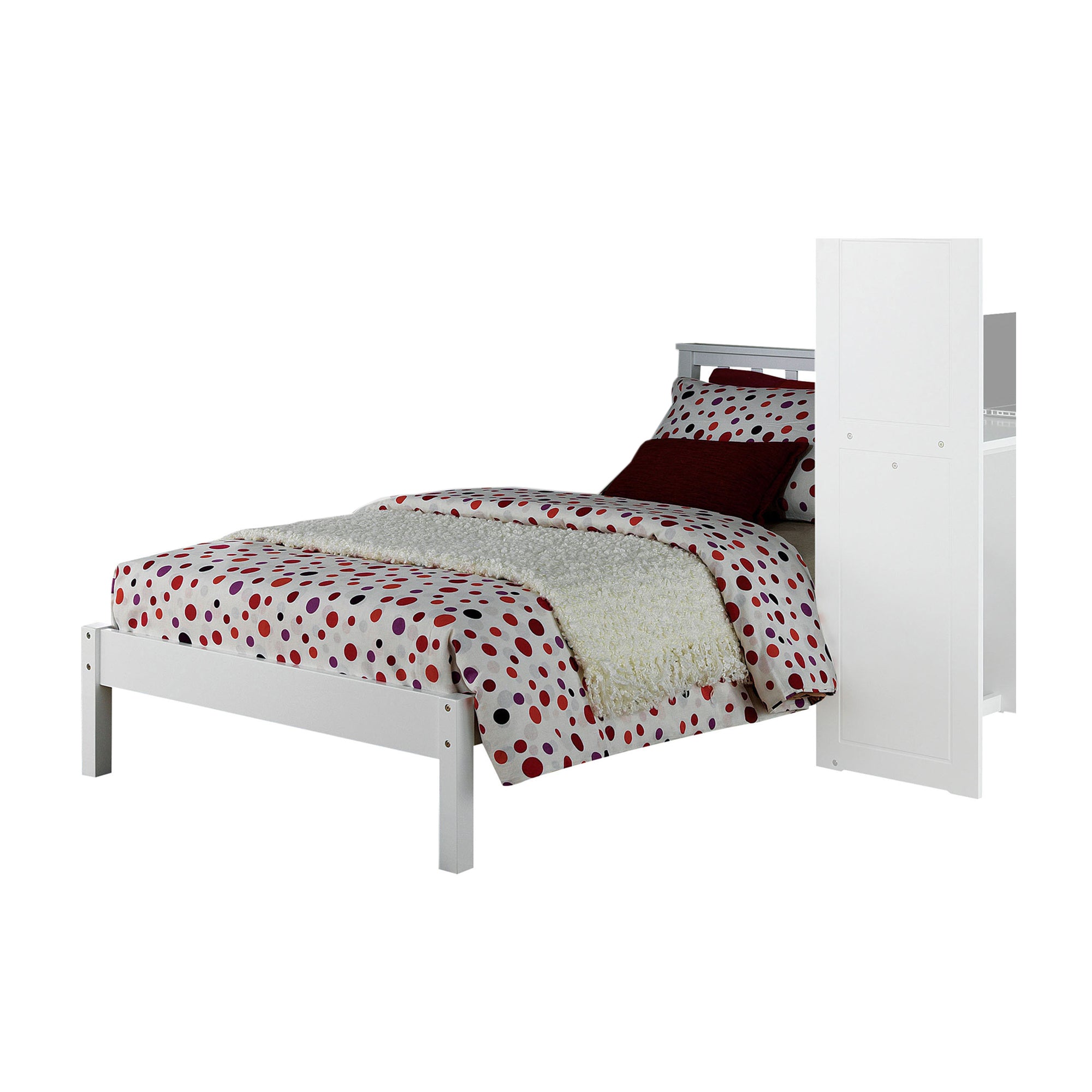 Benjara Wooden Twin Size Bed with Slated Headboard And Block Legs, White