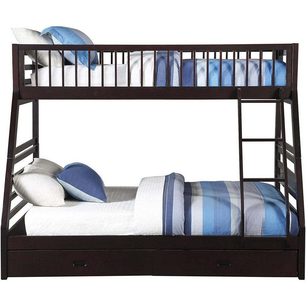 ACME Wooden TwinXL/Queen Bunk Bed with Drawers, Espresso Brown