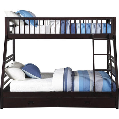 ACME Wooden TwinXL/Queen Bunk Bed with Drawers, Espresso Brown