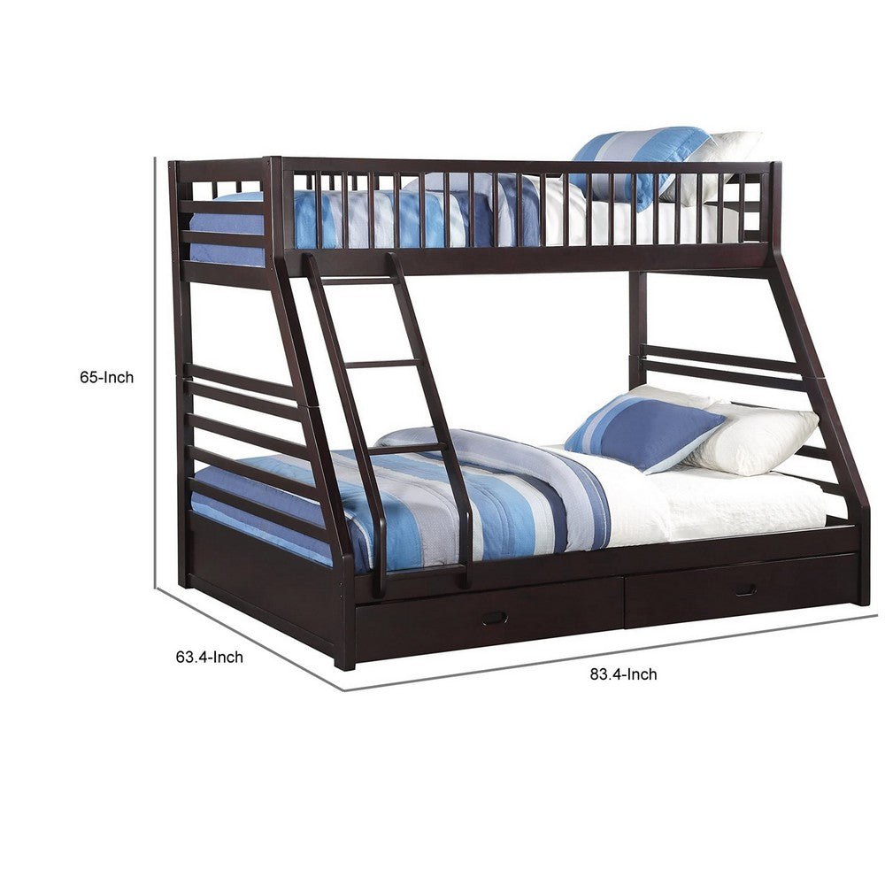 ACME Wooden TwinXL/Queen Bunk Bed with Drawers, Espresso Brown