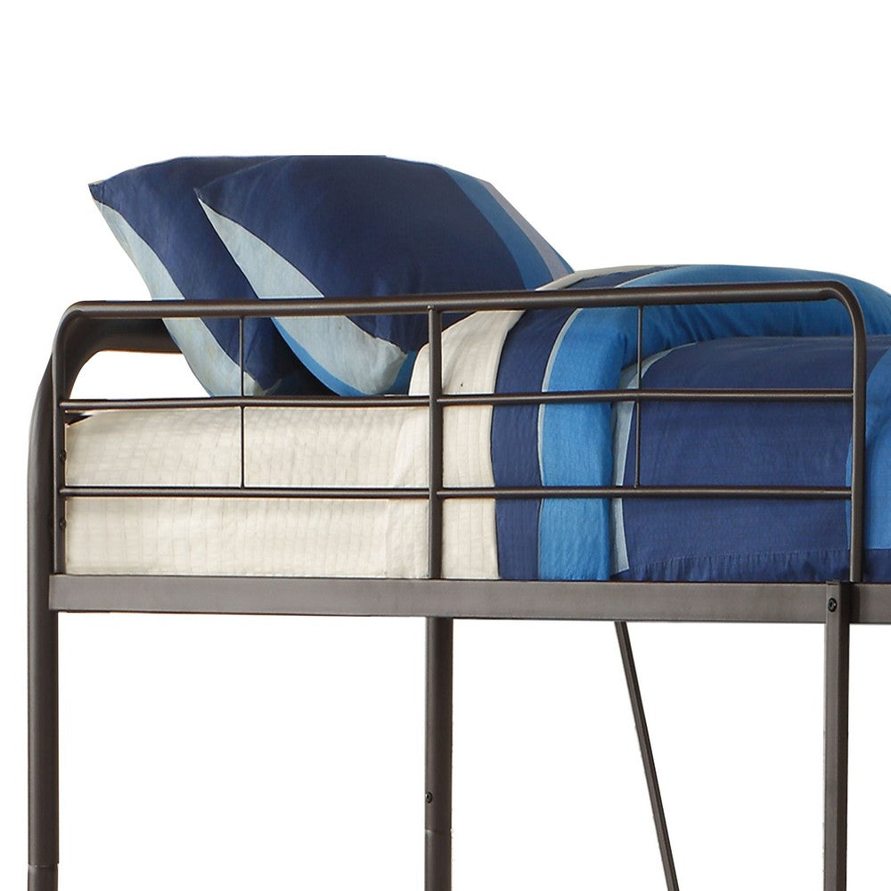 Benjara Metal Twin over Full Size Bunk Bed with Guardrail And Ladder, Gray