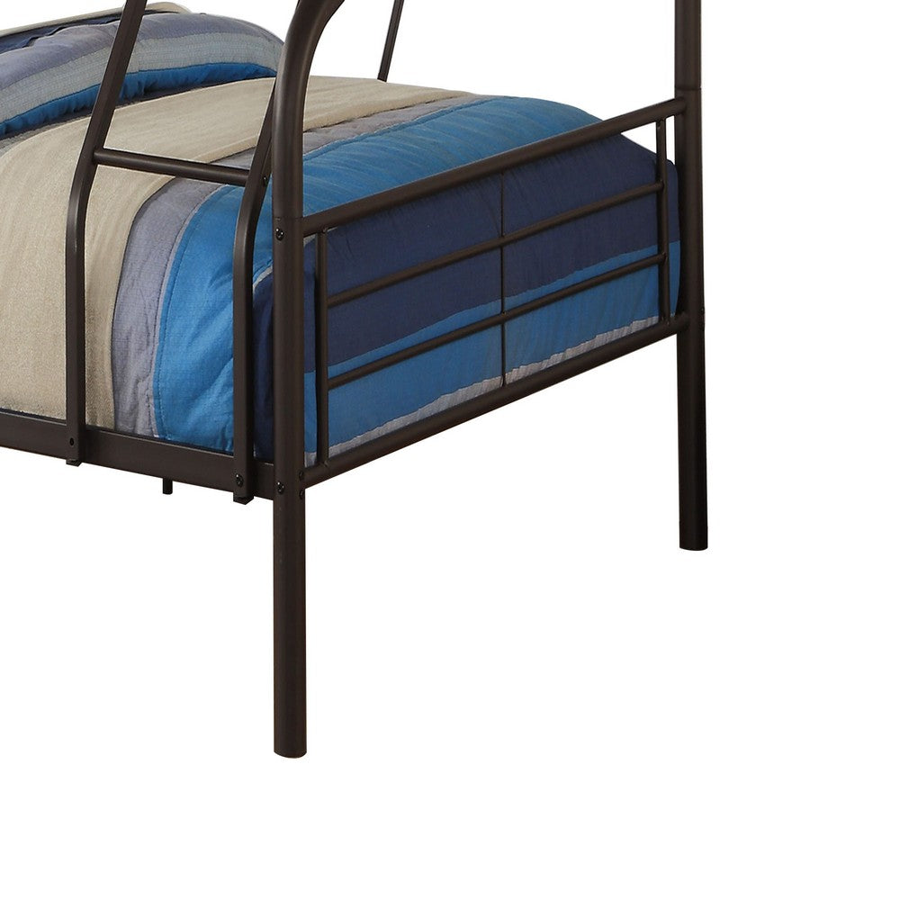 Benjara Metal Twin over Full Size Bunk Bed with Guardrail And Ladder, Gray