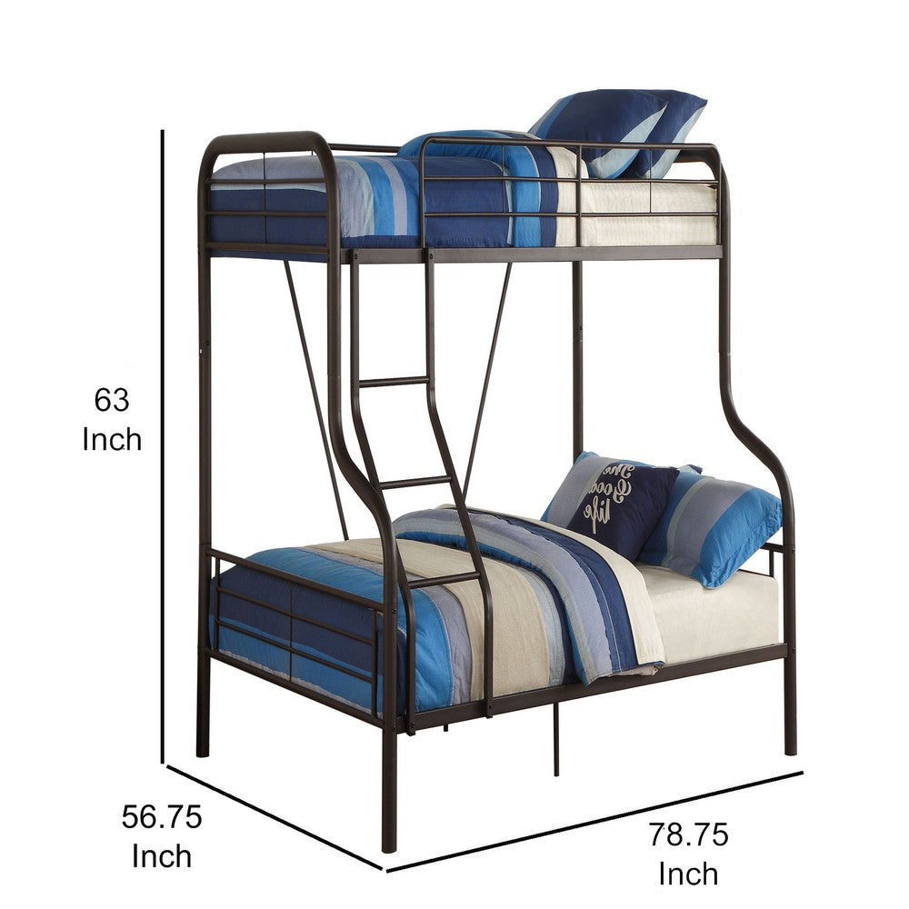 Benjara Metal Twin over Full Size Bunk Bed with Guardrail And Ladder, Gray