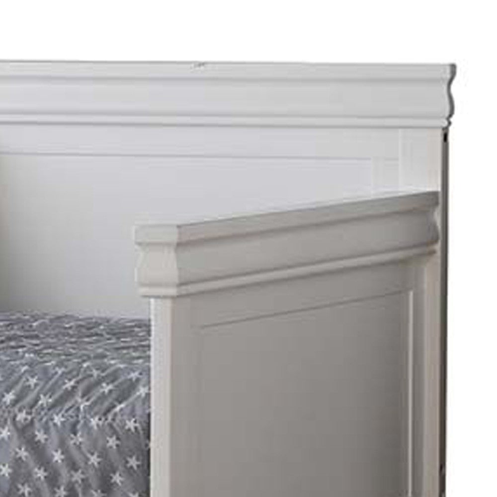 Benjara Piya Transitional Wooden Day Bed with Beveled Edges, White