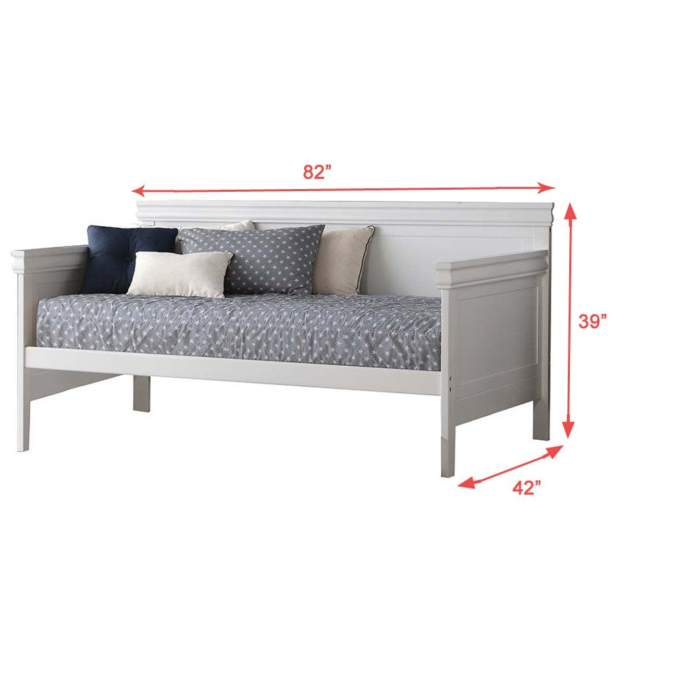 Benjara Piya Transitional Wooden Day Bed with Beveled Edges, White